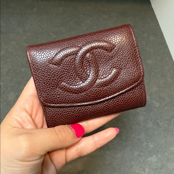 CHANEL Accessories - Chanel Chocolate Brown CC Caviar Skin Leather Card Holder